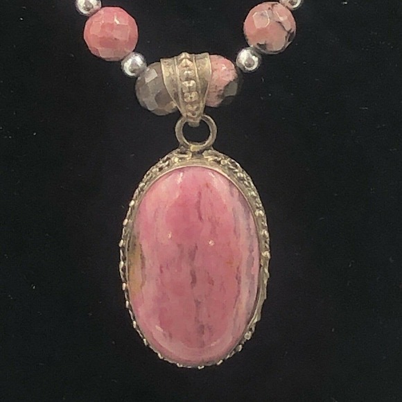 Sterling Silver pink Rhodondite pendant Faceted Bead Necklace Artisan - Picture 10 of 12